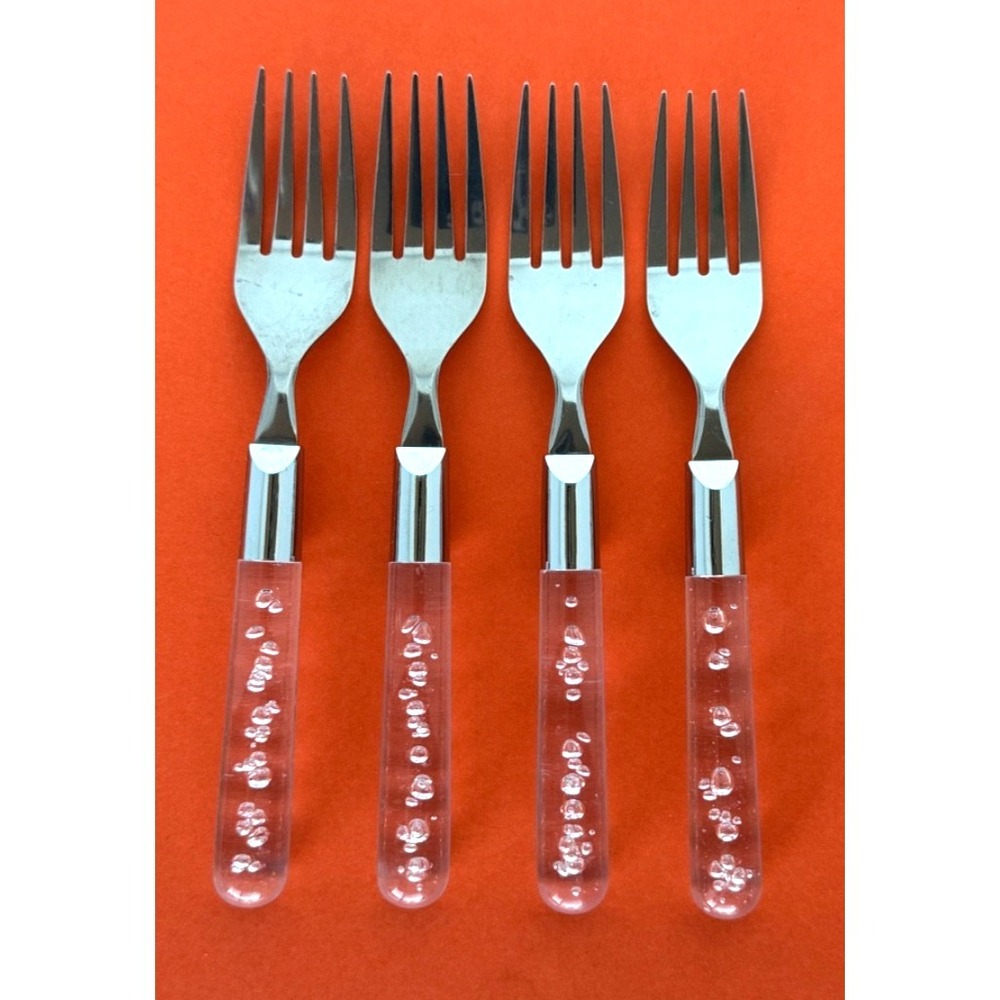 IKEA BUBBLOR Salad Forks (4) Translucent Clear Plastic Bubble Handle Replacement